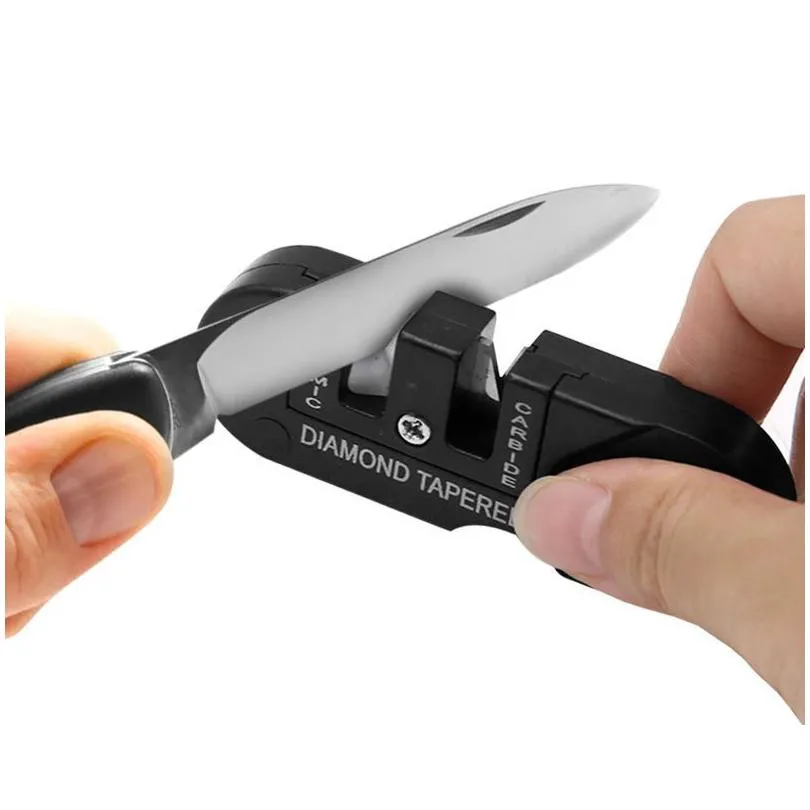 Sharpeners Portable Outdoor Sharpeners Mtifunctional Camp Tool For Hunting And Cooking Tungsten Steel Materials Knife Sharpening Drop Dhbdq