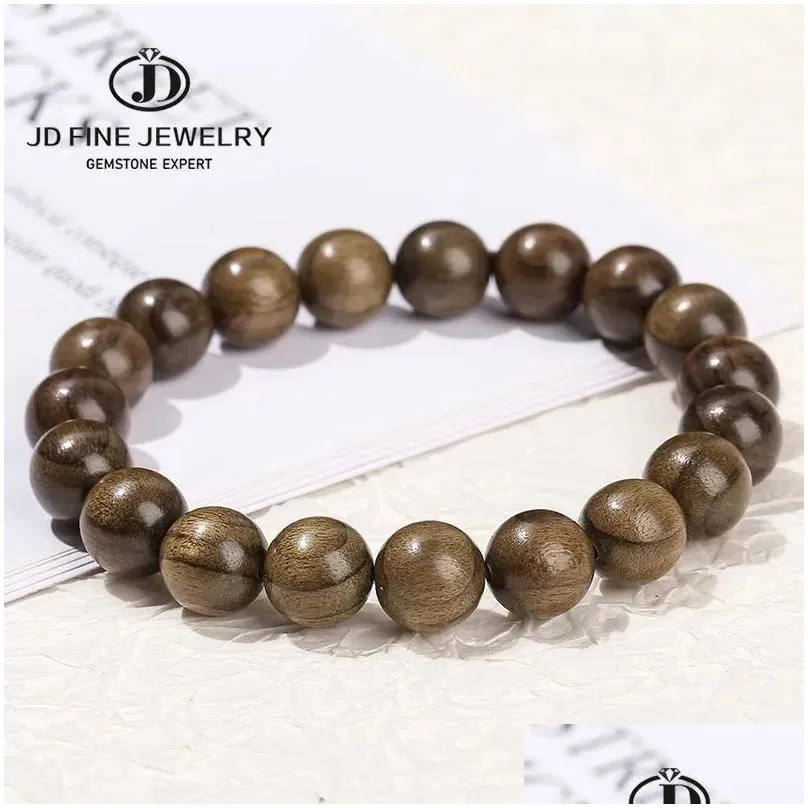 Strand JD Natural Golden Silk Nanmu Bead Bracelet Women Men Vintage Ebony Round Wooden Buddha Mala Hand Bangles Yoga Jewelry