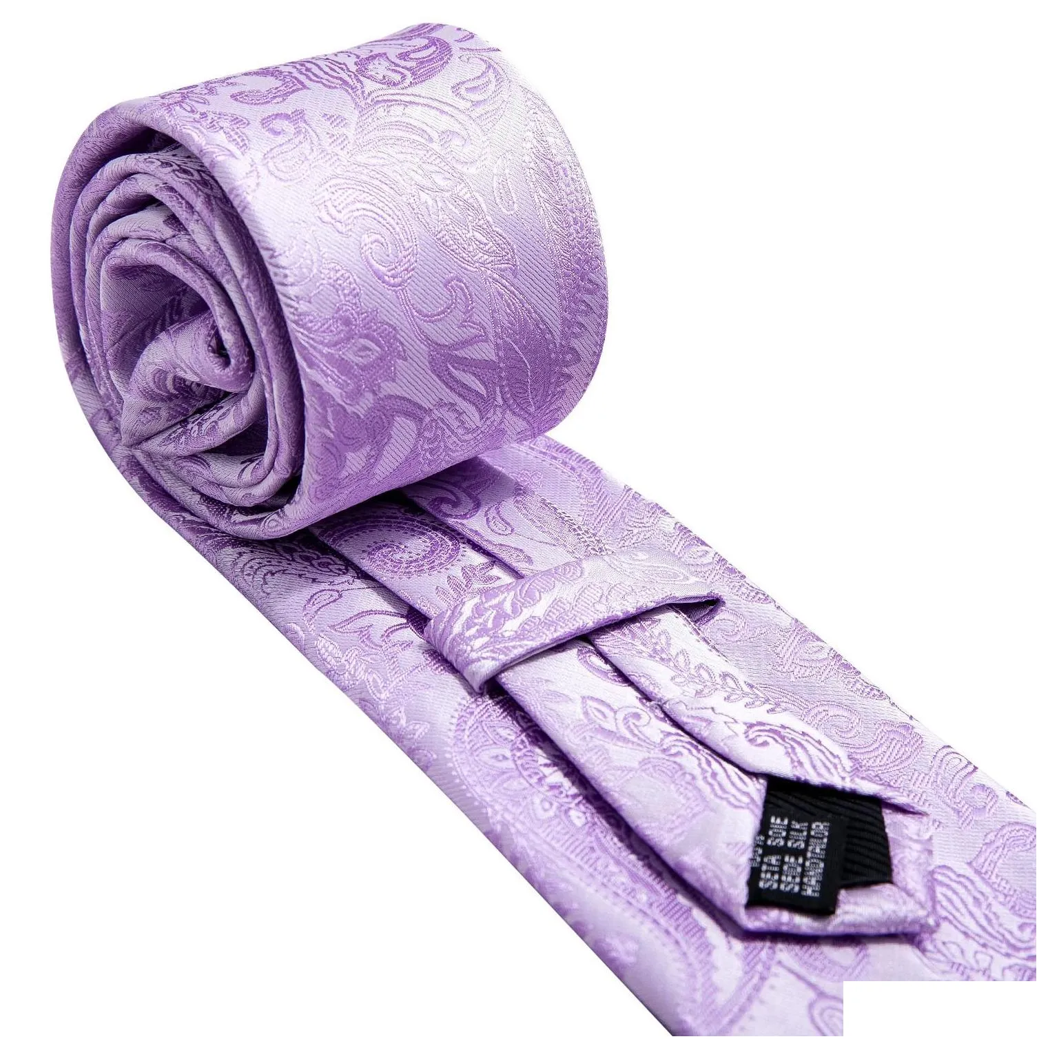 Neck Ties Neck Ties Male Gift Silk Men Tie Set Purple Violet Solid Paisley Striped Wedding Business For Man Necktie Handky Cufflinks B Dh5Nz