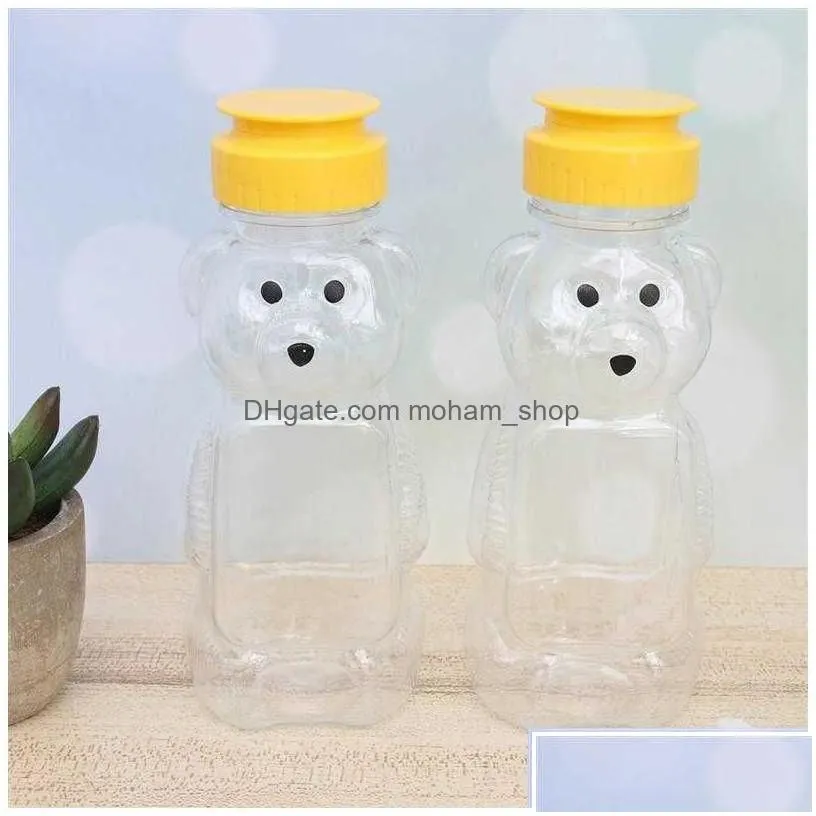 storage bottles jars 12pcs 240ml plastic squeeze connt bear shape honey sauce mustard jam dispenser 210626 drop delivery home gard