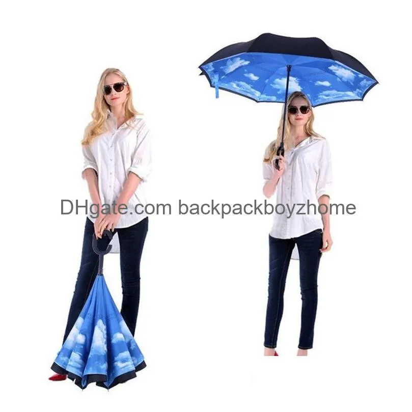 Umbrellas Inverted Reverse Umbrellas Car Umbrella Windproof Rain Handle Household Sundries Sea T2I52313 Drop Delivery Home Garden Hous Dhuia