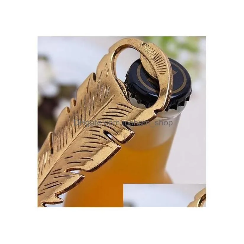 other event party supplies 100pcs elegant gold peacock feathers bear bottle opener wedding favors gift favor guests gifts souvenir