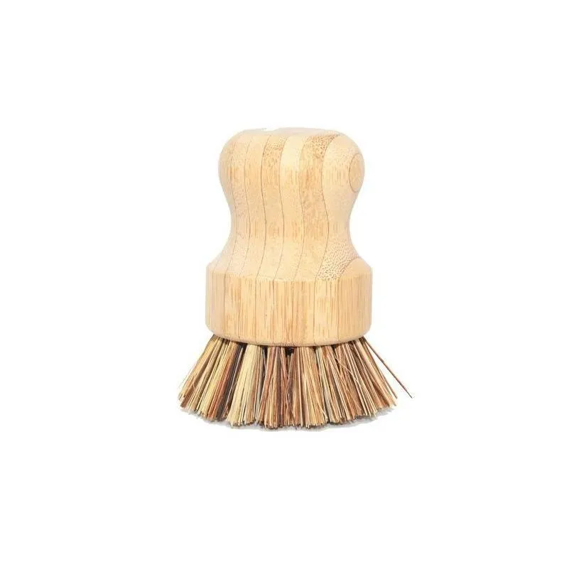 Cleaning Brushes Round Wood Brush Handle Pot Dish Household Sisal Palm Bamboo Kitchen Chores Rub Cleaning Brushes Drop Delivery Home G Dhjr1