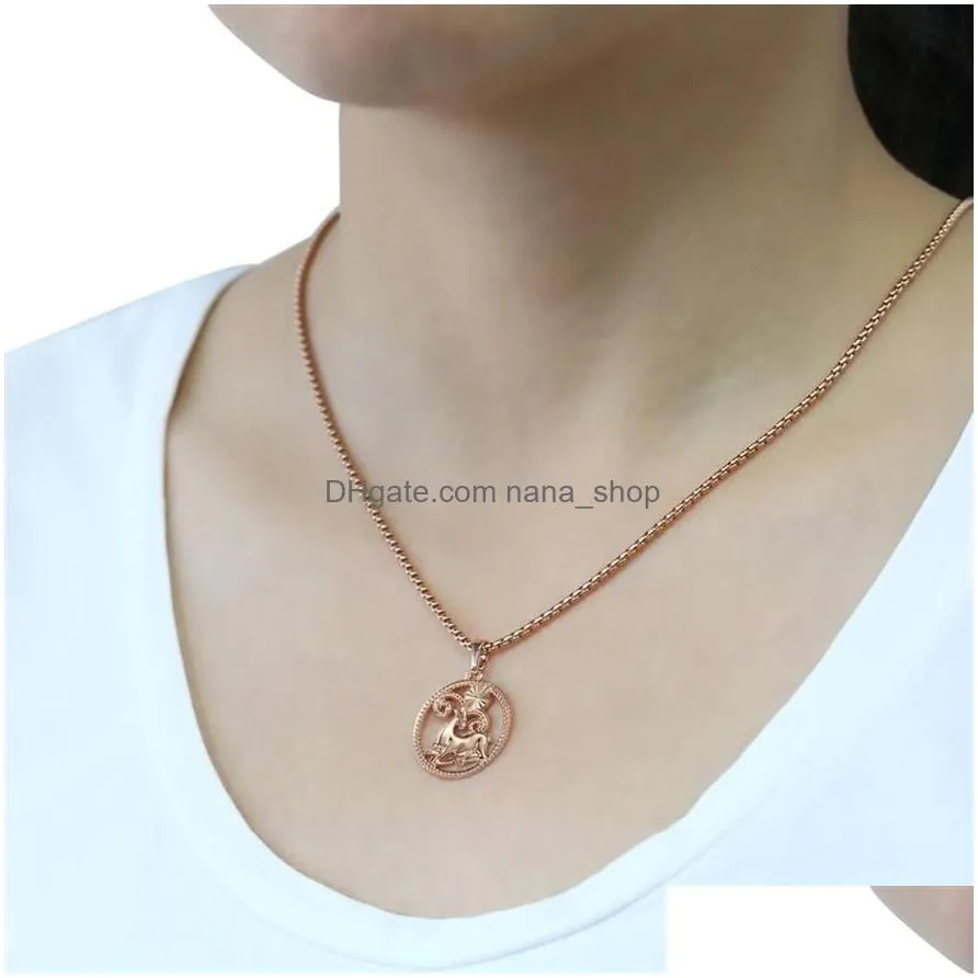 Pendant Necklaces Zodiac Sign 12 Constellation Pendant Necklace For Women Men 585 Rose Gold Womens Mens Chain Gift Fashion Jewelry Gpm Dh9Fq