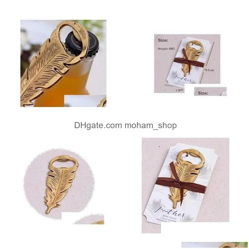 other event party supplies 100pcs elegant gold peacock feathers bear bottle opener wedding favors gift favor guests gifts souvenir