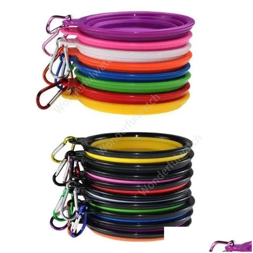 Dog Bowls & Feeders Pet Dog Bowls Folding Portable Food Container Sile Bowl Puppy Collapsible Feeding With Climbing Buckle 500Pcs Drop Dhryv