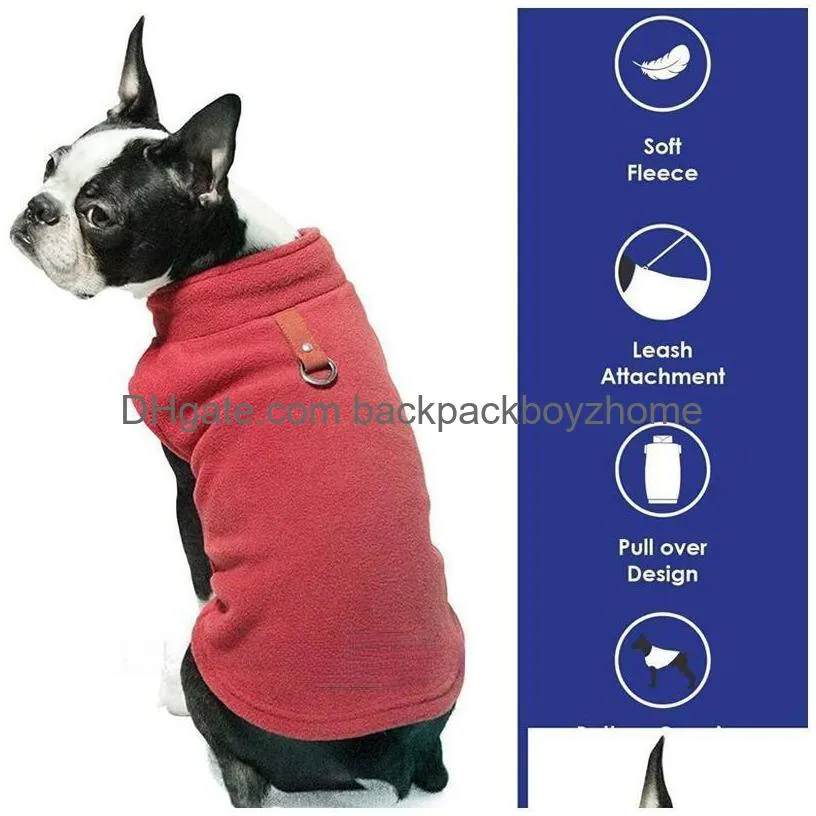 Designer Dog Apparel Fleece Vest Sweater Warm Plover The Doggy Face Pet Jacket With O-Ring Leash Cold Weather Puppy Clothes For Small Dhk5F