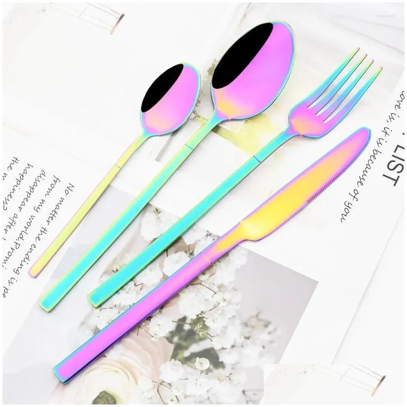 Dinnerware Sets 24Pcs Rose Set Stainless Steel Flatware 6people Knife Fork Teaspoon Cutlery Western Kitchen Tableware Silverware