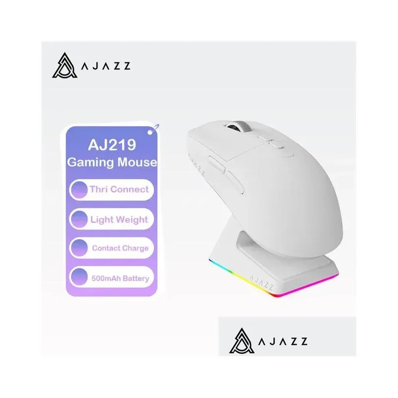 Mice Arrvied AJ219 Wireless Mouse with 2 4GHz Bluetooth 5 0 Wired Thrip Connection PAW3395 Gaming Chipset 26000DPI 231216