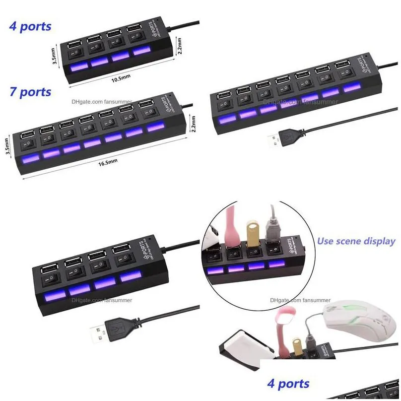 Usb Hubs Usb 2.0 Hub Mti Splitter Use Power Adapter 4/7 Port Mtiple Expander With Switch For Pc Drop Delivery Computers Networking Com