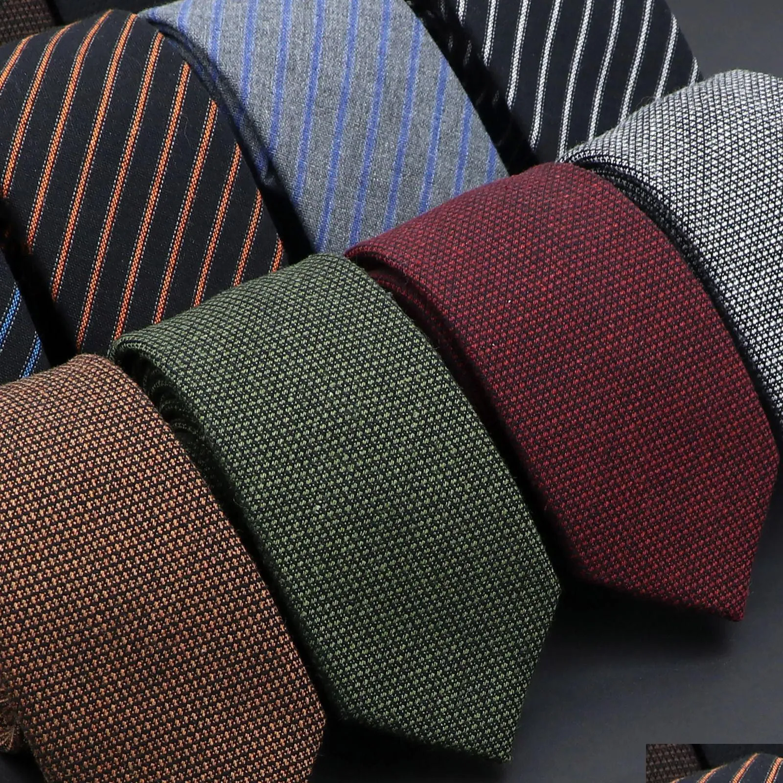 Neck Ties Neck Ties Original High Quality Solid Cotton Handmade Wool Men Necktie Striped Narrow Collar Slim Cashmere Casual Tie Access Dhedr