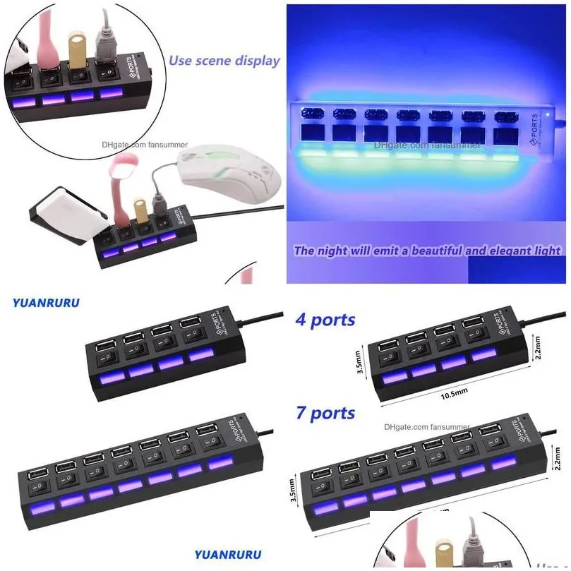 Usb Hubs Usb 2.0 Hub Mti Splitter Use Power Adapter 4/7 Port Mtiple Expander With Switch For Pc Drop Delivery Computers Networking Com