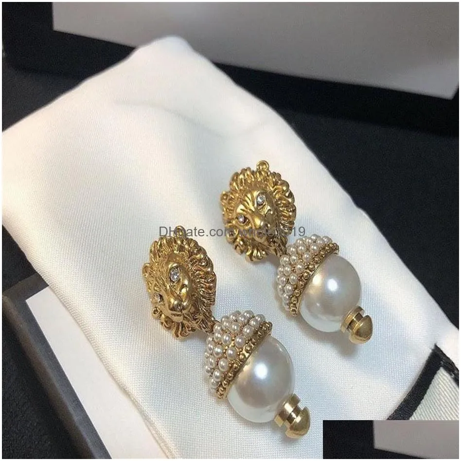 Stud Charming Women Earrings Gold Plated Cz Pearl  Head Necklace For Girls Party Wedding Nice Gift3149 Drop Delivery Jewelry Earri Dh5Pw