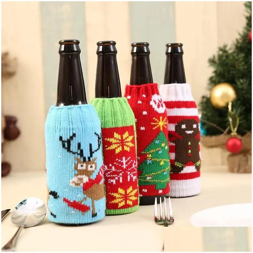 Party Favor Christmas Knitted Wine Bottle Er Party Favor Xmas Beer Wines Bags Santa Snowman Moose Beers Bottles Ers Wholesale Drop Del Dh8L4