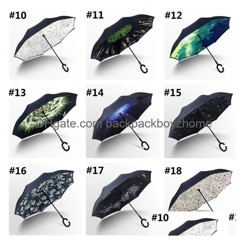 Umbrellas Folding Reverse Windproofs Umbrella 62 Styles Double Layer Inverted Long Handles Windproof Rain Car Umbrellas C Handle Umbre Dhhzn