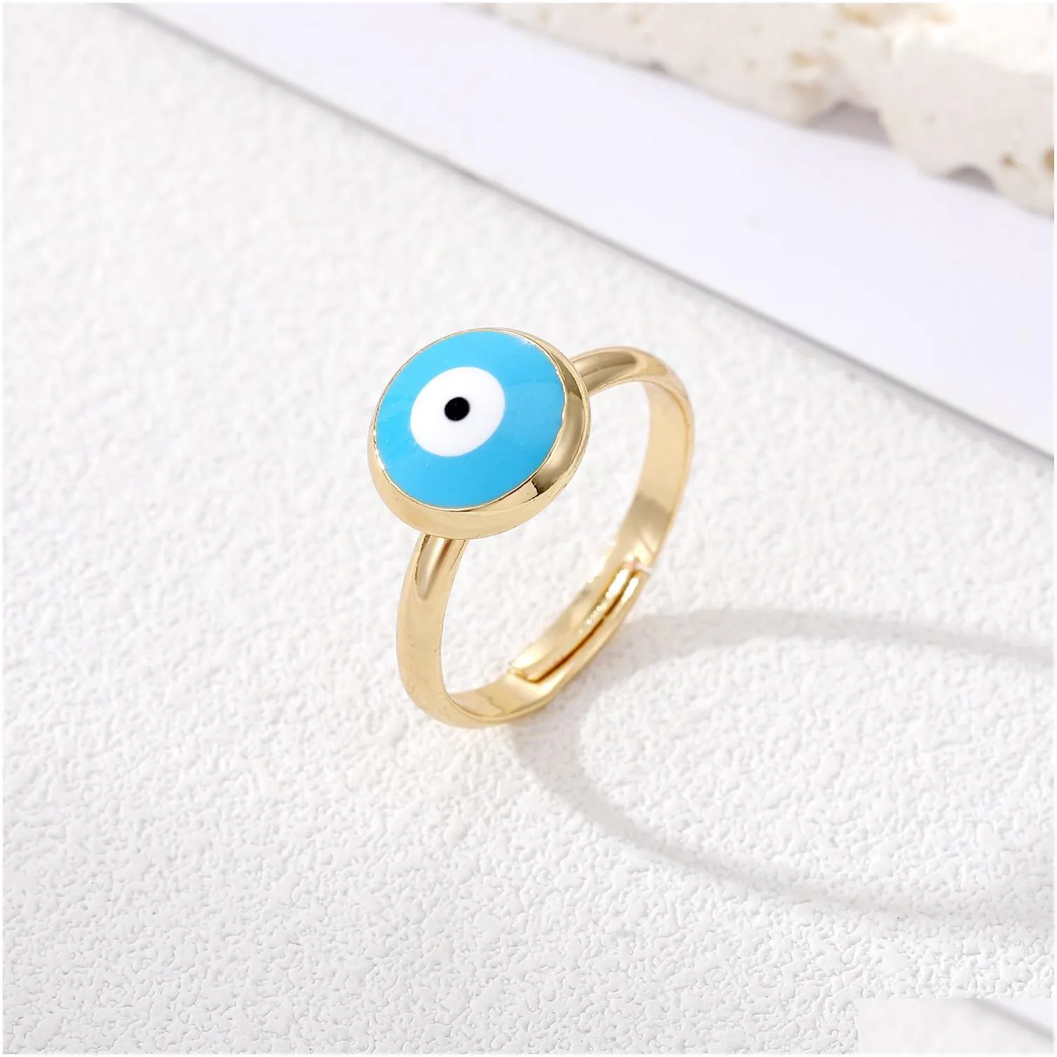 Cluster Rings Vintage Blue Evil Eye Finger Ring For Women Gift Jewelry Colored Simple Turkish Lucky Adjustable Party Accessories Drop Dhw1J