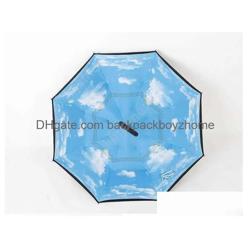 Umbrellas C-Hand Reverse Umbrellas Windproof Double Layer Inverted Umbrella Inside Out Stand Fast Sea Drop Delivery Home Garden Househ Dhgn6