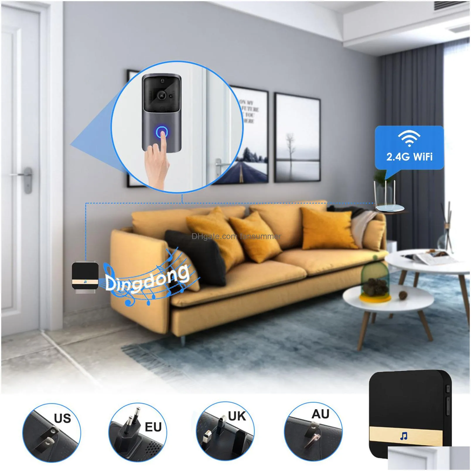 Doorbells Wireless Video Doorbell Camera Smart Home 720P Hd Wifi Phone Door Bell Security Visual Intercom Ir Night Vision Monitor Drop Dhgar