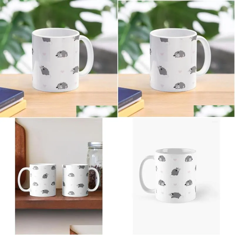 Mugs Opossum Print With Hearts Coffee Mug Ceramic Cup Glass