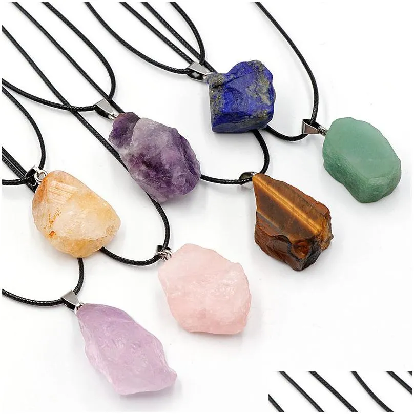 Pendant Necklaces Irregar Rough Amethyst Stone Fluorite Quartz Pendant Necklace Bk Drop Delivery Jewelry Necklaces Pendants Dhgep