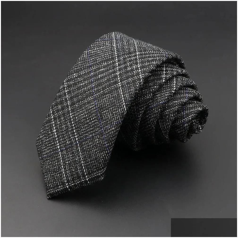 Neck Ties Neck Ties Mens 6Cm Classic Cotton Handmade Skinny Grey Plaid Neckties Striped Narrow Collar Slim Cashmere Casual Tie Accesso Dhslr