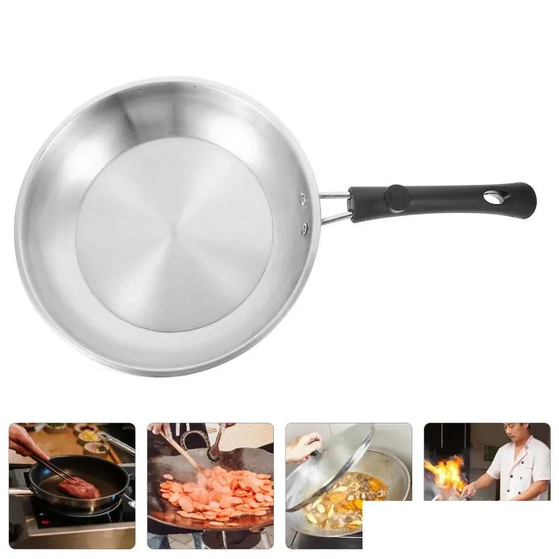 Pans Pan Non-stick Flat Bottom Frying Rounded Stainless Pot Home Steel Saucepan