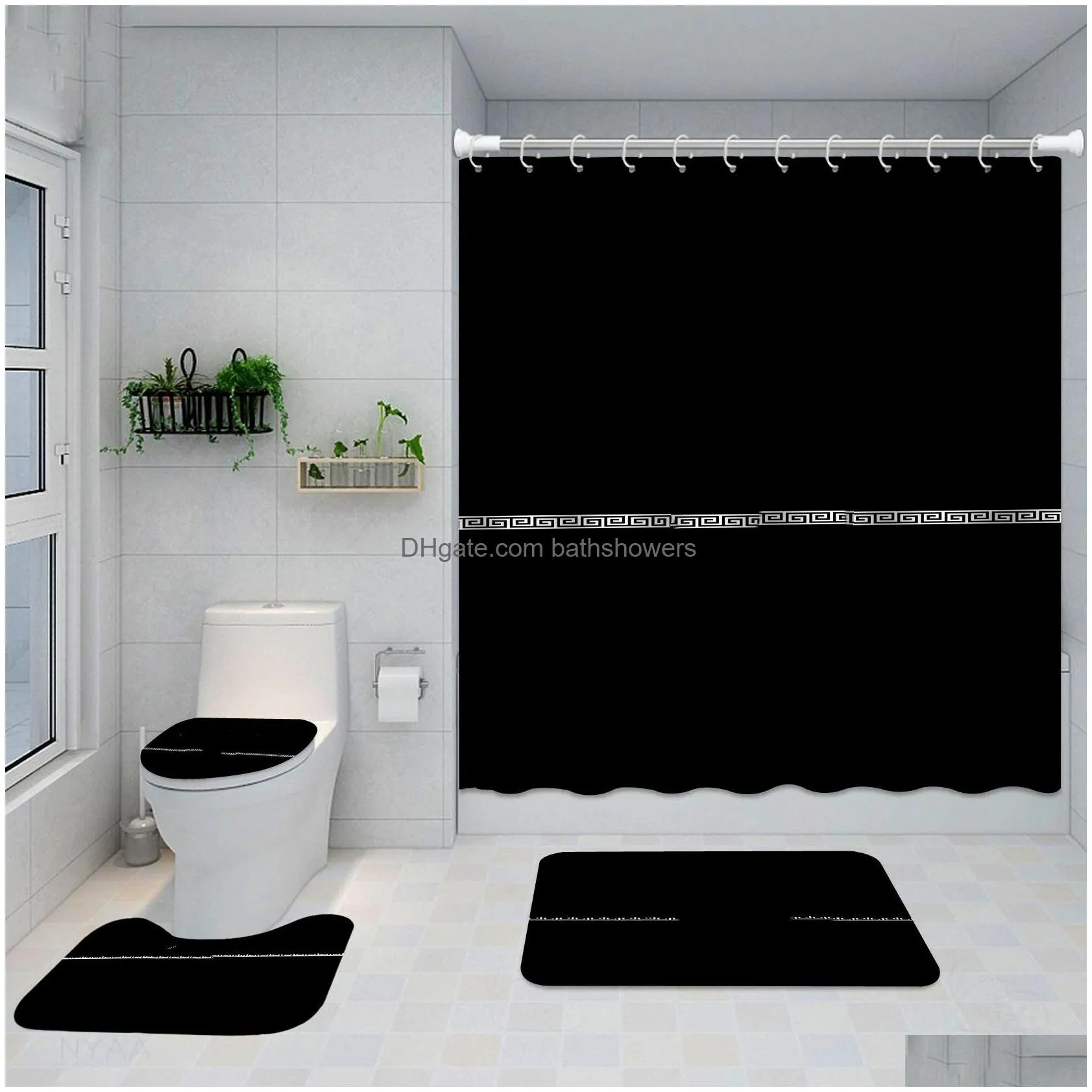 Wholesale Shower Curtains Digital Printing Waterproof Home Curtain Polyester Cloth Bathroom Four-Piece Set Drop Delivery Dhika