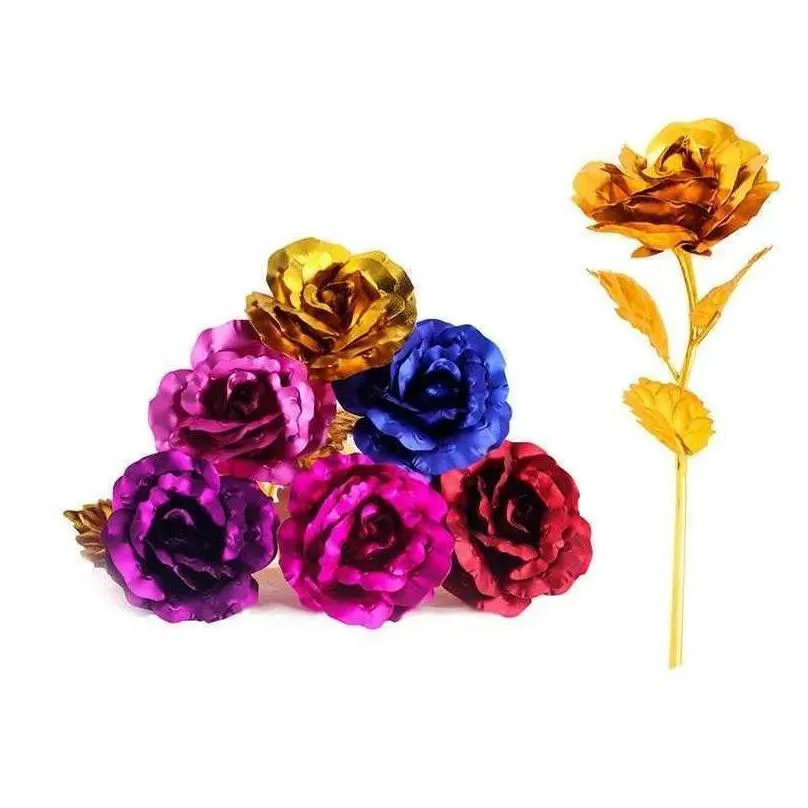 Decorative Flowers & Wreaths New Fashion 24K Gold Foil Plated Rose Creative Gifts Lasts For Lovers Wedding Valentine Day Home Decorati Dhic7