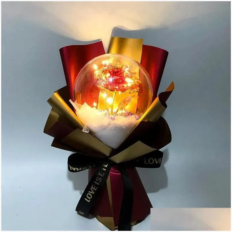 Party Decoration Party Home Decor Valentines Day Christmas Bobo Ball Color Golden Flower Rose Led Light Emitting Decoration Drop Deliv Dhm0T