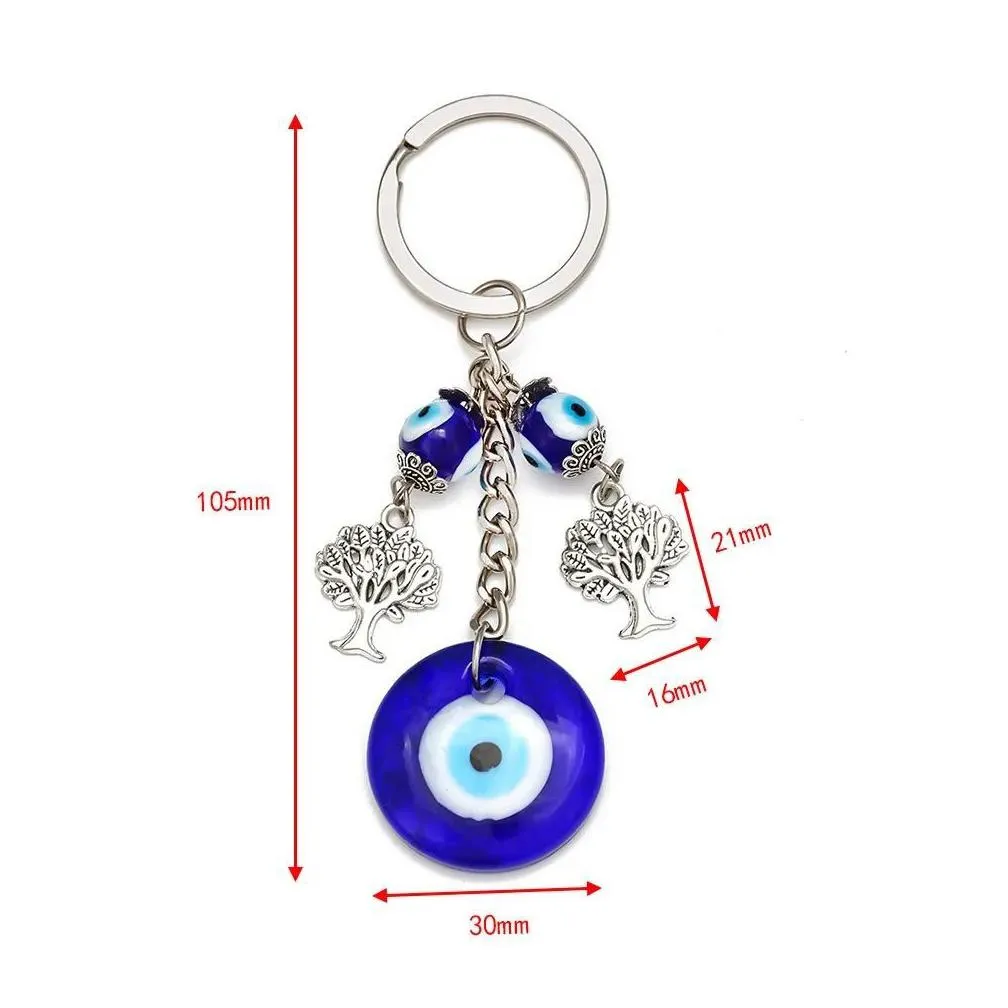 Key Rings Turkish Evil Eye Keychains Lucky Blue Tree Of Life Charm Key Chain Vintage Keyring For Men Women Car Pendant Drop Delivery J Dhr8X