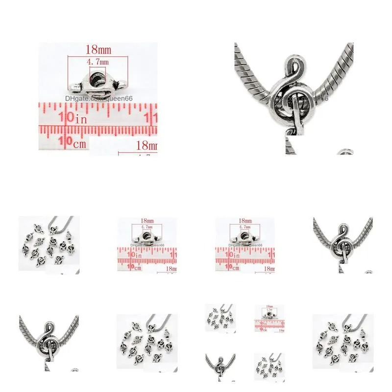 Alloy 100Pcs/Lot Antique Sliver Alloy Big Hole Music Note Spacer Beads Charms For Jewelry Diy Making 9X18Mm Hole4.5Mm Drop Delivery Je Dhequ