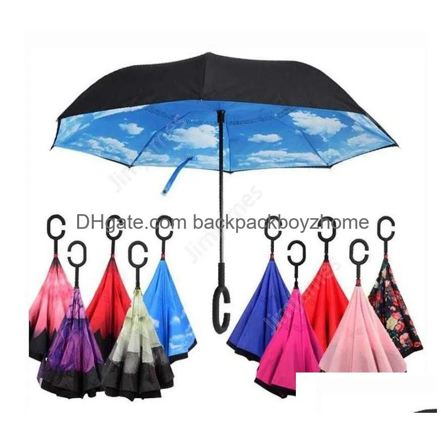 Umbrellas C-Hand Reverse Umbrellas Windproof Double Layer Inverted Umbrella Inside Out Stand Fast Sea Drop Delivery Home Garden Househ Dhgn6