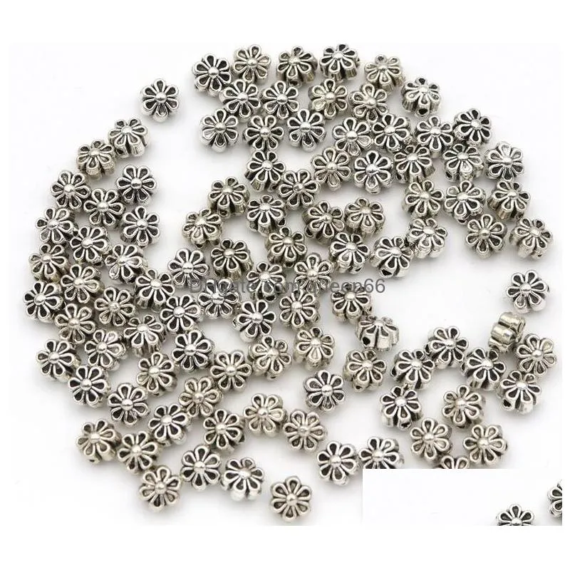 Alloy 500Pcs Tibetan Sier Seed Spacer Flower Metal Beads For Jewelry Making Handmade Diy Bracelet Necklace Accessories Wholesale Drop Dh5Bq