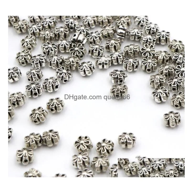 Alloy 500Pcs Tibetan Sier Seed Spacer Flower Metal Beads For Jewelry Making Handmade Diy Bracelet Necklace Accessories Wholesale Drop Dh5Bq