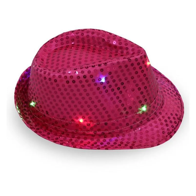 Party Hats Led Jazz Hats Flashing Light Up Fedora Caps Sequin Cap Fancy Dress Dance Party Uni Hip-Hop Lamp Luminous Drop Delivery Home Dhtdg