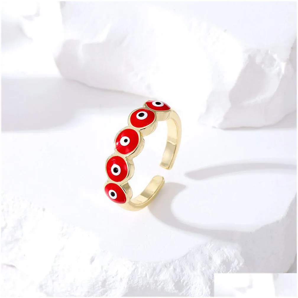 Cluster Rings Fashion Evil Eye Beads Finger Ring For Women Men Couple Colorf Lucky Turkish Blue Adjustable Party Wedding Jewelry Drop Dh1Ap