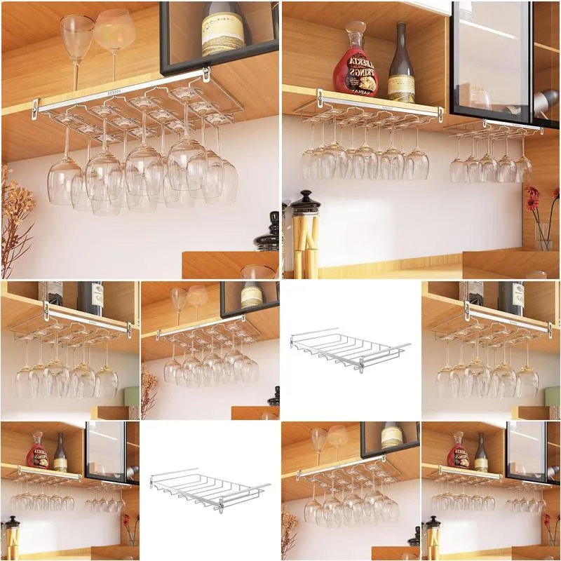 Stemware Racks 304 Stainless Steel Double Row Red Wine Glass Holder Creative Hole Home Cabinet Upside Down Drain Hanging Cup Drop Deli Otz5Y