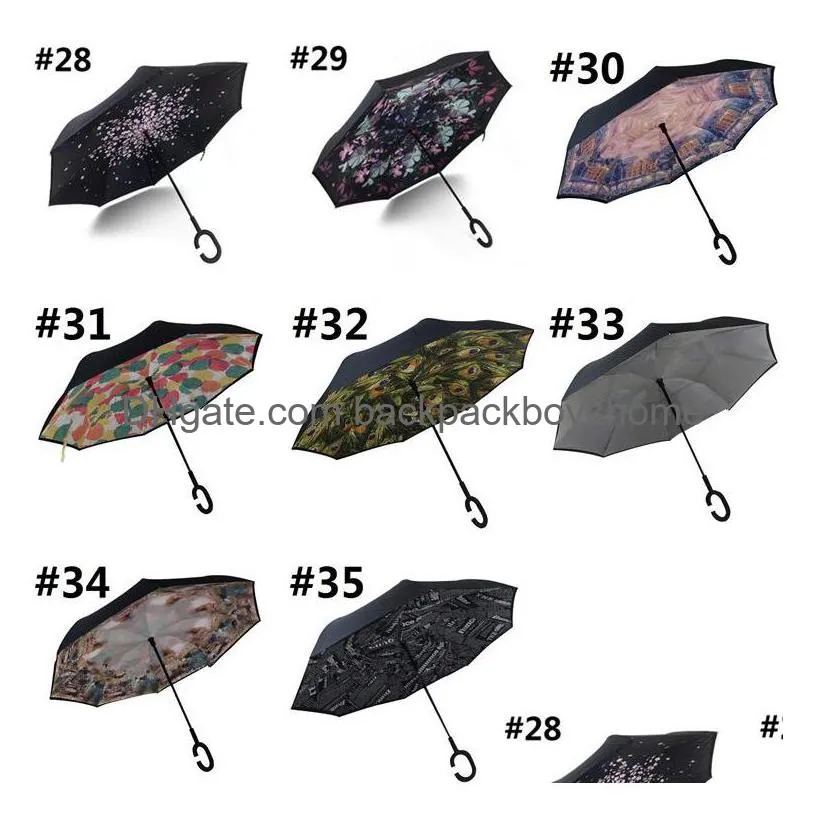 Umbrellas Folding Reverse Windproofs Umbrella 62 Styles Double Layer Inverted Long Handles Windproof Rain Car Umbrellas C Handle Umbre Dhhzn