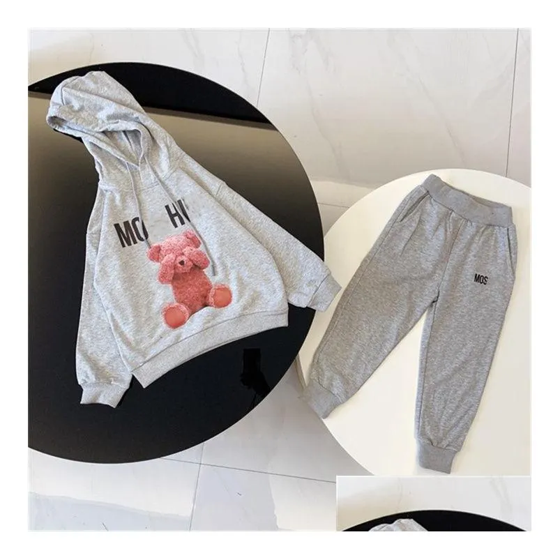 autumn and winter childrens suits boys and girls long sleeve warm hoodie pants two sets of high-end trend brand childrens wear size 90-150cm