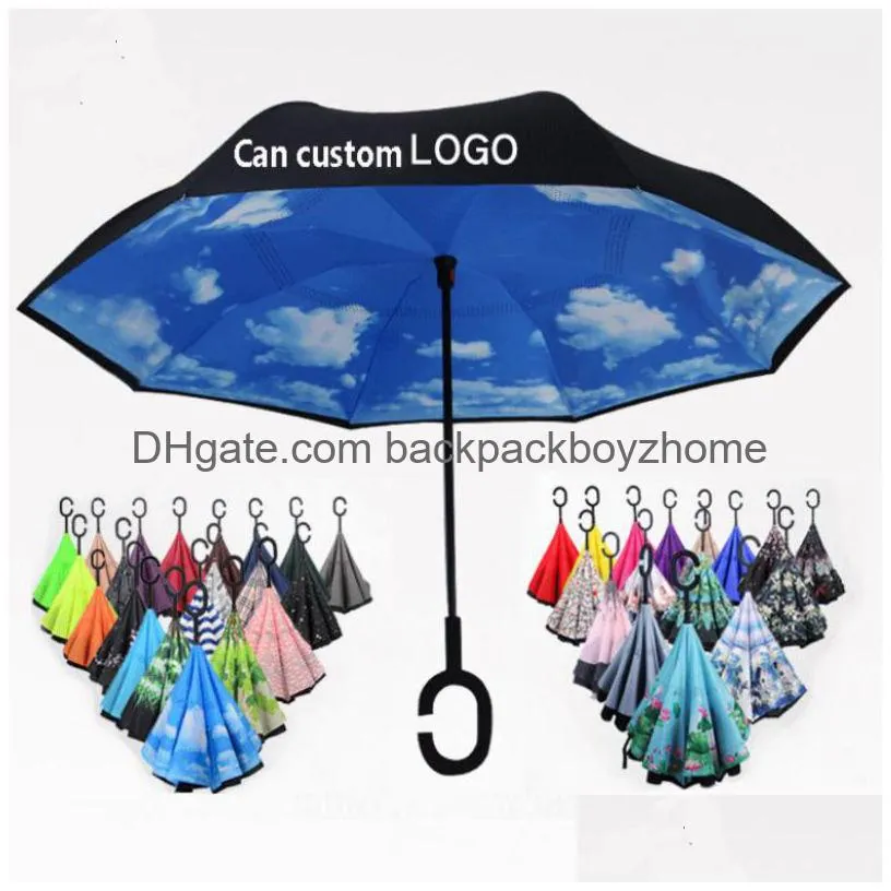 Umbrellas 56 Styles Folding Reverse Umbrella Double Layer C Handle Umbrellas Uni Inverted Long Windproof Rain Car Sea Ship Drop Delive Dhtwk