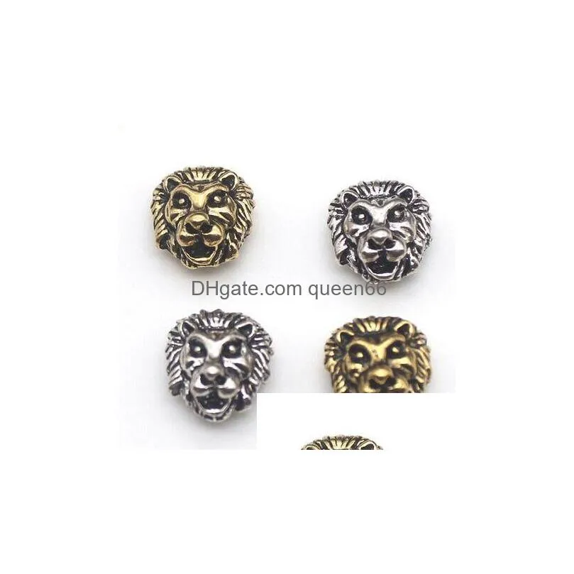 Alloy 100Pcs/Lot Alloy Leone  Head Beads Spacer Bead Charms Antique Sliver Plated Gold For Jewelry Diy Making 11X12Mm Drop Deliver Dhbsl