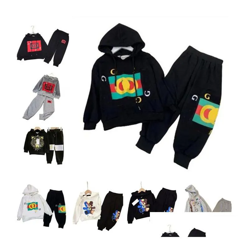 autumn and winter male and female children hooded warm hoodie with trousers classic casual high quality fashion brand childrens wear size 90-160cm