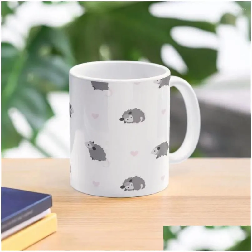 Mugs Opossum Print With Hearts Coffee Mug Ceramic Cup Glass