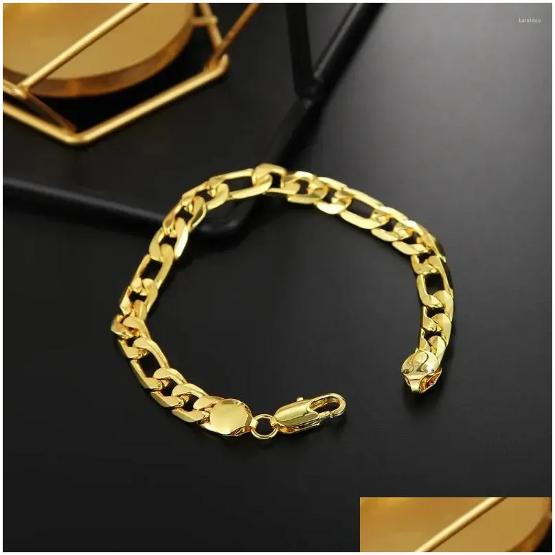 Charm Bracelets Fine 925 Stamp Silver 18K Gold Color Pretty Women Men Noble Nice Bracelet Fashion 8mm Chain 20cm Jewelry Wedding Party