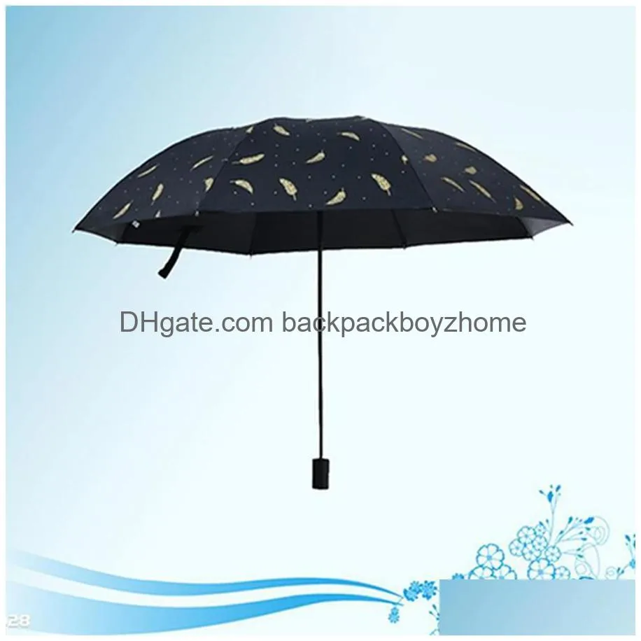 Umbrellas Folding Vinyl Printed Feather Umbrella With Portable Er 8 Bone Rainproof Umbrellas Three-Folding Uv Protection Wdh0991 Drop Dh4Yx