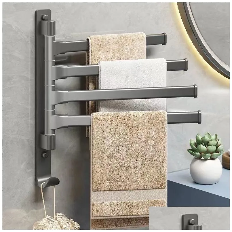 Towel Racks Non Punching Bathroom Rotating Mti Pole Towel Rack Movable Hanging Storage Air Drying Drop Delivery Home Garden Bath Bathr Ot4Sc