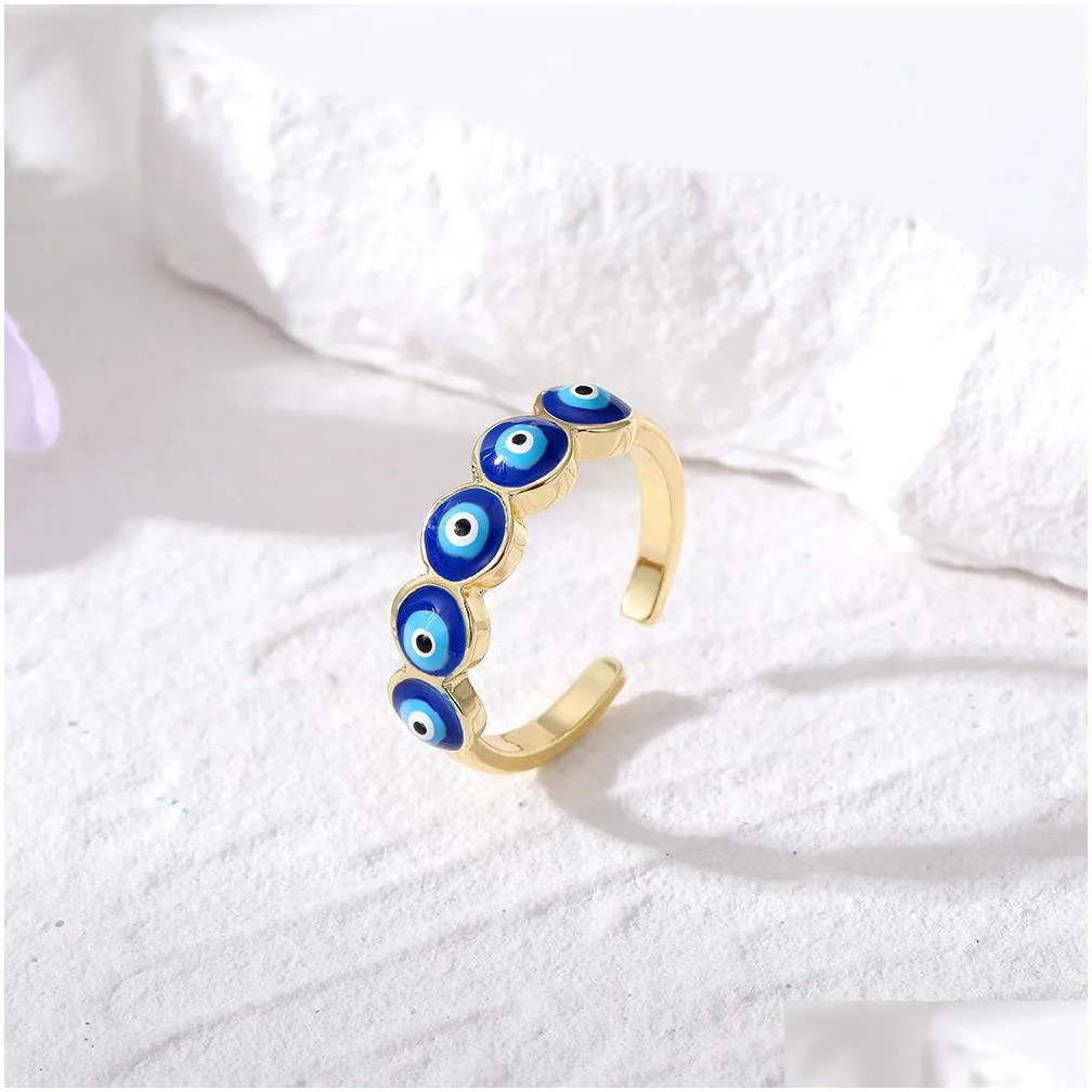 Cluster Rings Fashion Evil Eye Beads Finger Ring For Women Men Couple Colorf Lucky Turkish Blue Adjustable Party Wedding Jewelry Drop Dh1Ap