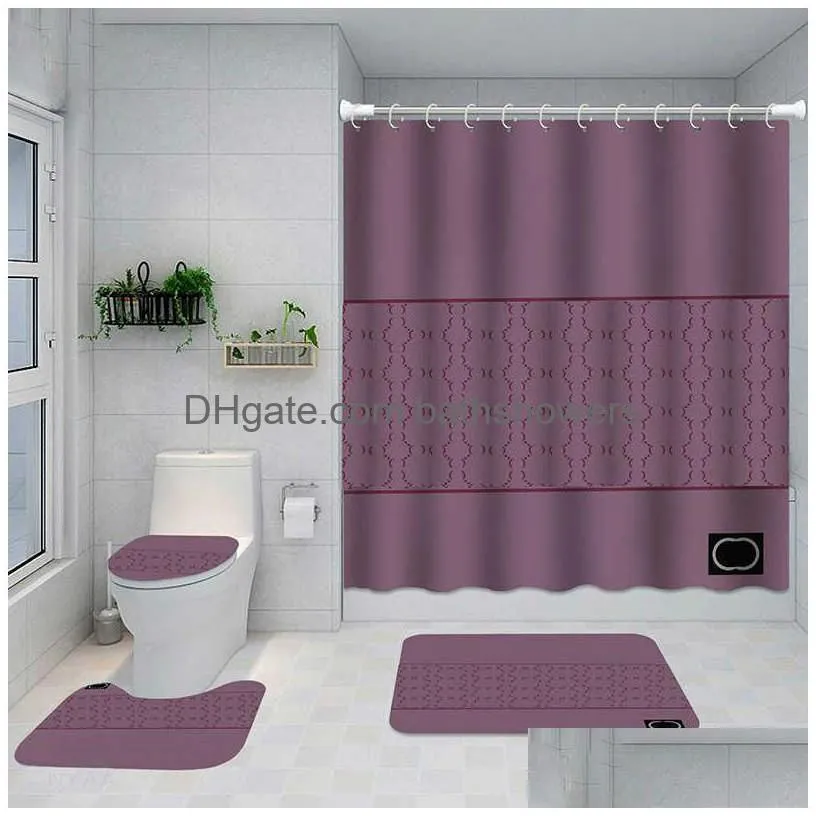 Letter Printed Classic Shower Curtains Designer Print Bathroom Curtain Home Toilet Er Mat Bath Supplies Drop Delivery Dhrbq