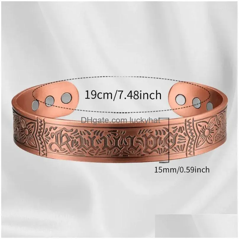 Bangle Bangle Copper Bracelet For Men 15Mm Wide 99.99% Pure Gift With 3500 Gauss Magnets Energy Adjustable Cuff Drop Delivery Jewelry Dhenw