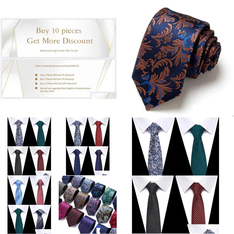 Neck Ties Neck Ties Brand 100 Silk Mens Tie 75Cm Blue Necktie Green Orange Gravatas For Men Paisley Floral Fit Wedding Workplace Slim Dhtj1